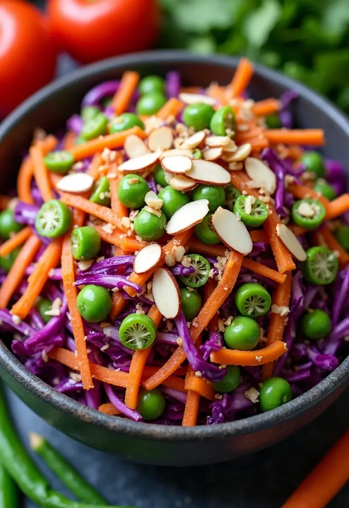 30+ Vegetarian High Protein Salad Recipes to Keep You Energized 48 30+ Vegetarian High Protein Salad Recipes to Keep You Energized - 10. Asian Slaw Salad with Almonds