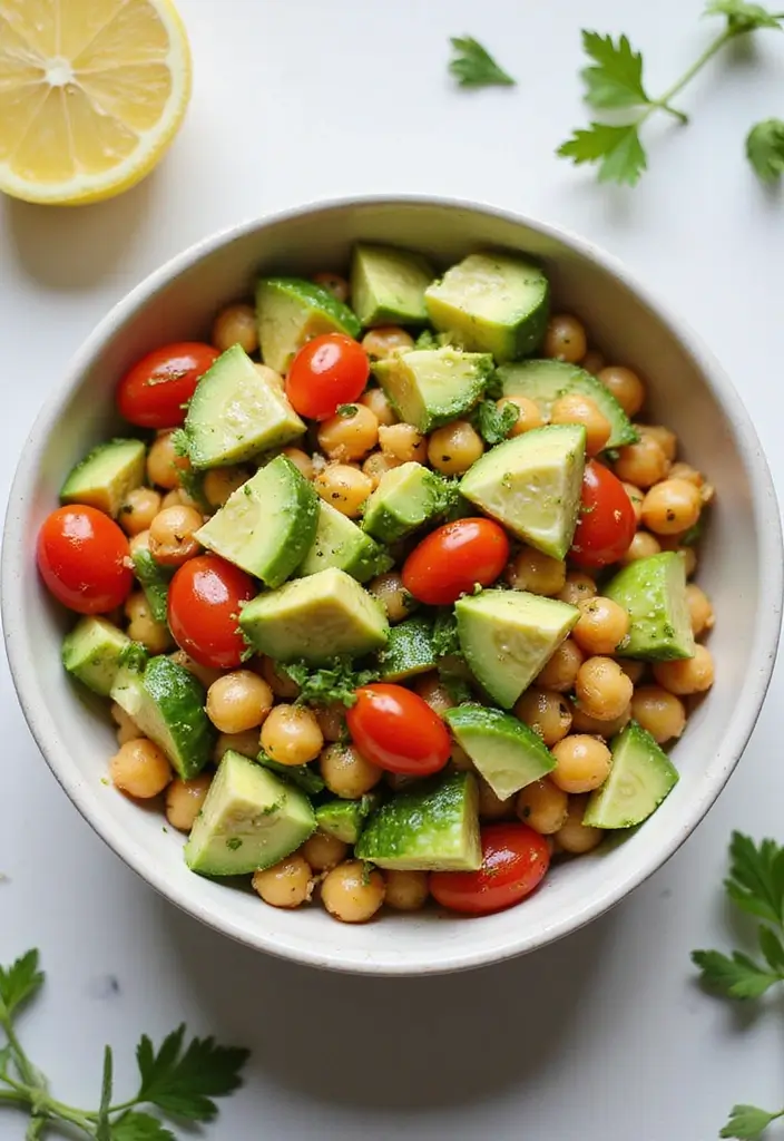 30+ Vegetarian High Protein Salad Recipes to Keep You Energized 8 30+ Vegetarian High Protein Salad Recipes to Keep You Energized - 2. Chickpea and Avocado Salad