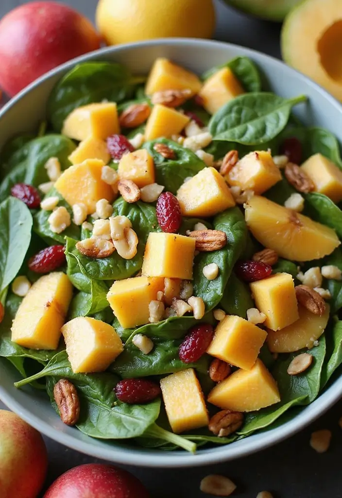 30+ Vegetarian High Protein Salad Recipes to Keep You Energized 134 30+ Vegetarian High Protein Salad Recipes to Keep You Energized - 24. Tropical Fruit and Spinach Salad