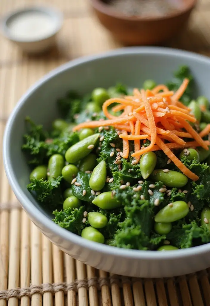 30+ Vegetarian High Protein Salad Recipes to Keep You Energized 11 30+ Vegetarian High Protein Salad Recipes to Keep You Energized - 3. Edamame and Kale Salad