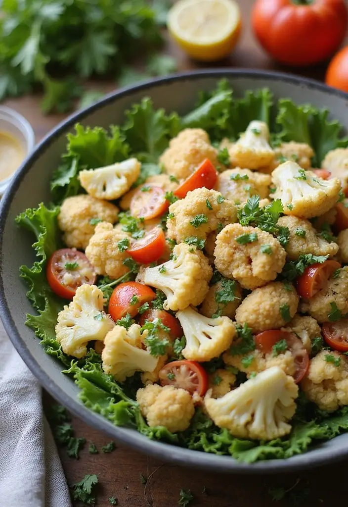 30+ Vegetarian High Protein Salad Recipes to Keep You Energized 160 30+ Vegetarian High Protein Salad Recipes to Keep You Energized - 30. Roasted Cauliflower Salad with Tahini Dressing