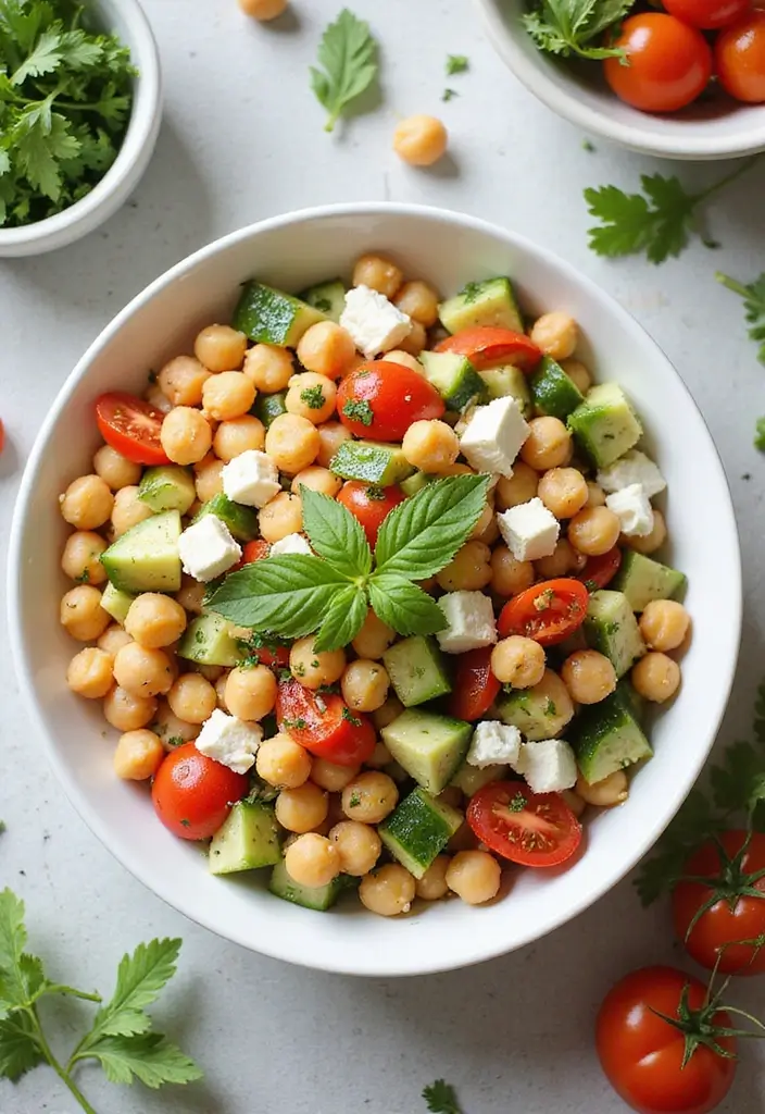 30+ Vegetarian High Protein Salad Recipes to Keep You Energized 23 30+ Vegetarian High Protein Salad Recipes to Keep You Energized - 5. Mediterranean Chickpea Salad